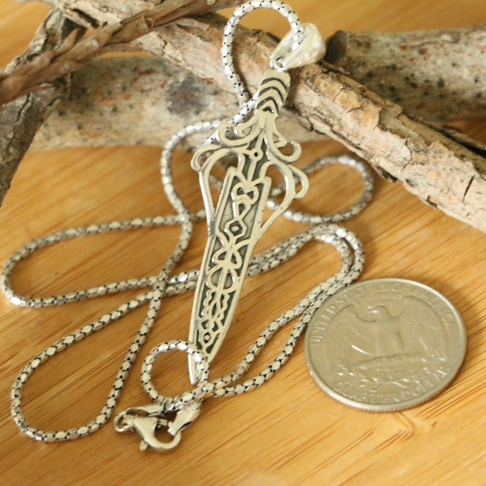 925 Sterling Silver Decorated Sword men’s necklace - Picture 8 of 8